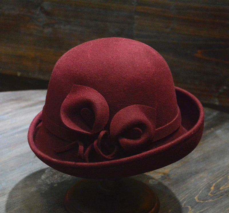 ORIDOOR Women Vintage Wool Felt Flowers Bucket Cloche Bowler Hat Church Wedding Dress Fascinator Hat Winter Felt Fedoras - Image 4